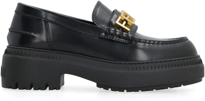 Shop Fendi Graphy Leather Loafers In Black