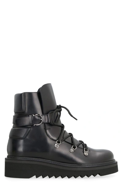 Shop Ferragamo Elimo Leather Ankle Boots In Black