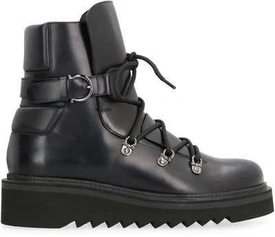 Shop Ferragamo Elimo Leather Ankle Boots In Black