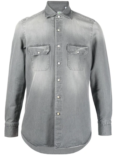 Shop Finamore Denim Shirt In Grey