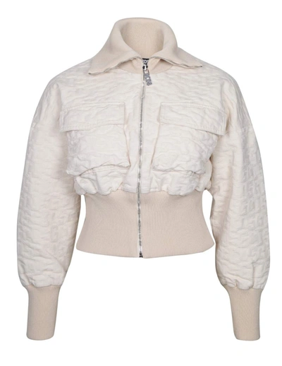 Gcds Bomber Cropped Monogram Color Ecru In Off White
