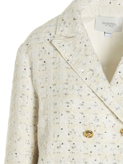 Shop Giambattista Valli Double Breast Sequin Blazer Jacket In White