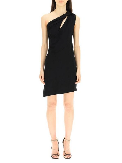 Givenchy One-shoulder Cutout Twisted Jersey Mini Dress In Black