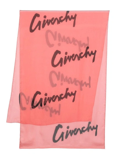 Shop Givenchy Scarfs In Coral/black