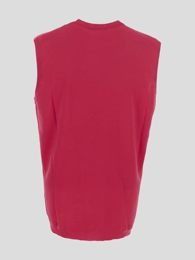 Shop Goes Botanical Cerise Knit Gilet In <p> Knit Gilet In Pink Merino Wool With No Sleeves And V-neck