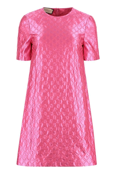Shop Gucci Embroidered Mini Dress In Fuchsia
