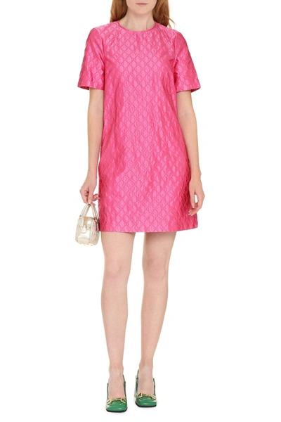 Shop Gucci Embroidered Mini Dress In Fuchsia