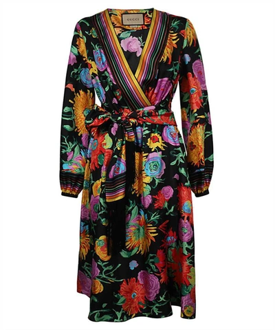 Shop Gucci X Ken Scott - Printed Silk Dress In Multicolor