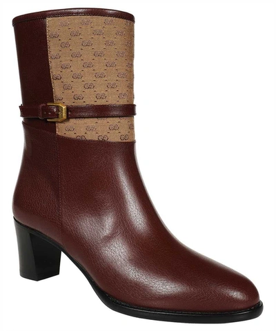 Shop Gucci Leather Ankle Boots In Burgundy
