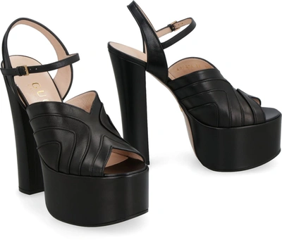 Shop Gucci Leather Platform Sandals In Animalier