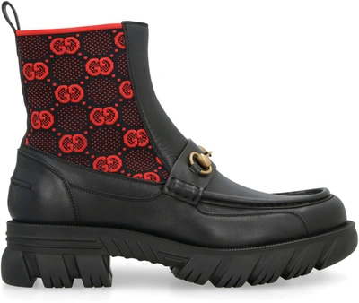 Shop Gucci Logo Detail Leather Booties In Black