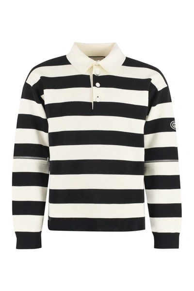 Shop Gucci Long Sleeve Cotton Polo Shirt In Ivory
