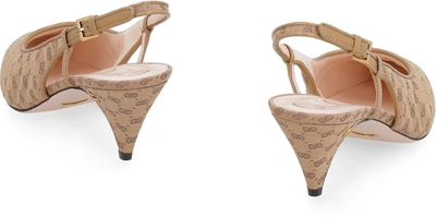 Shop Gucci Mini Gg Supreme Fabric Pointy-toe Slingback In Beige