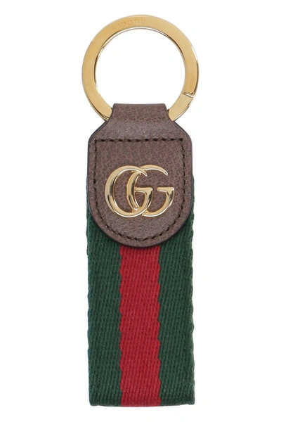 Shop Gucci Ophidia  Web And Leather Keyring In Brown
