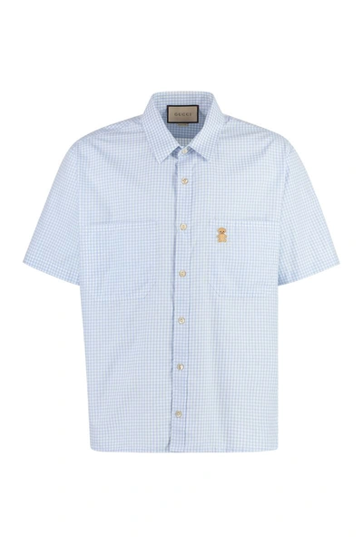 Shop Gucci Short Sleeve Cotton Shirt In Light Blue