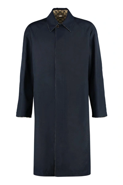 Shop Gucci Single-breasted Long Coat In Blue