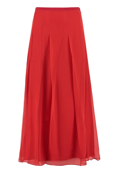 Shop Gucci Silk Midi Skirt In Red