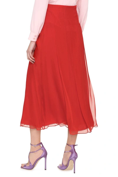 Shop Gucci Silk Midi Skirt In Red