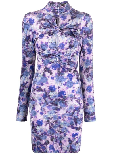 Shop Isabel Marant Gram Floral Print Mini Dress In Purple