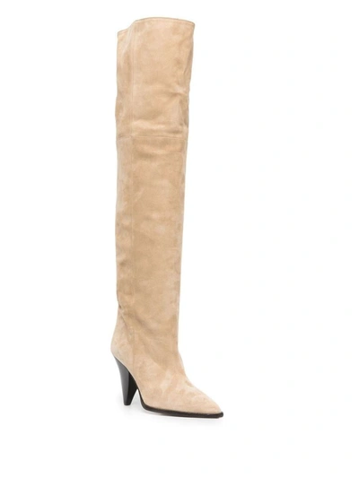 Shop Isabel Marant Riria Leather Boots In Beige