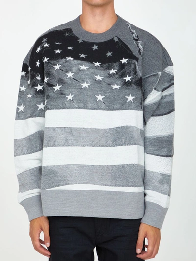 Shop Palm Angels Jacquard Flag Sweatshirt In Grey