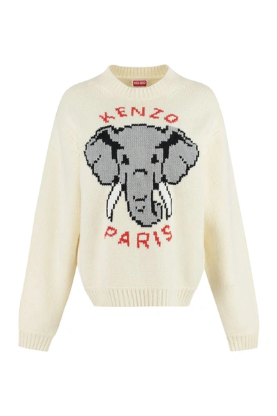 Shop Kenzo Cotton-wool Blend Sweater In Panna