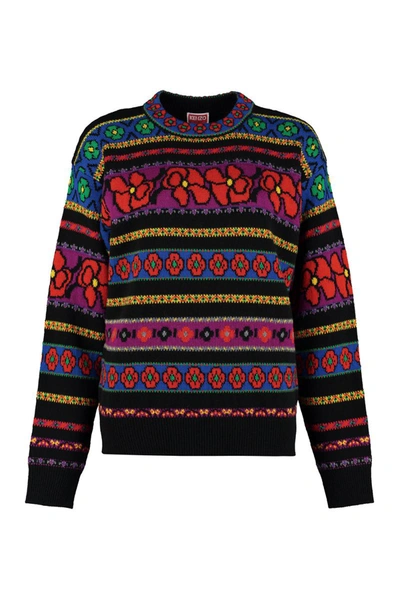 Shop Kenzo Crew-neck Wool Sweater In Multicolor