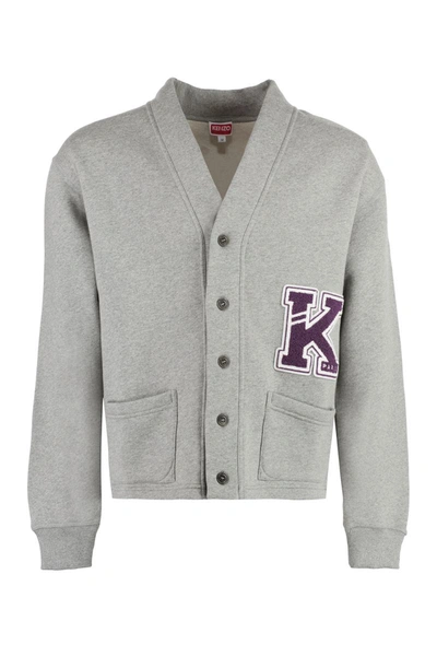 Shop Kenzo Logo Detail Cotton Cardigan In Grey