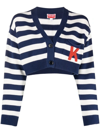 Shop Kenzo Nautical Stripes Cropped Cardigan In Blu E Bianco