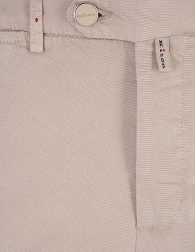 Shop Kiton Beige Cotton Slim Fit Trousers In Brown