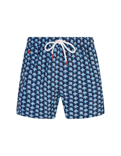 Shop Kiton Navy Swim Shorts With Light Pattern In Blue
