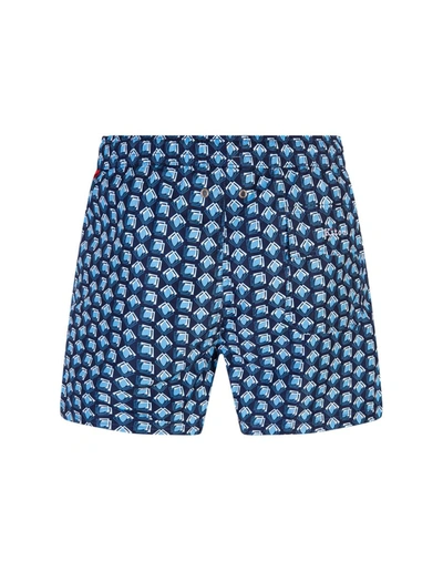 Shop Kiton Navy Swim Shorts With Light Pattern In Blue
