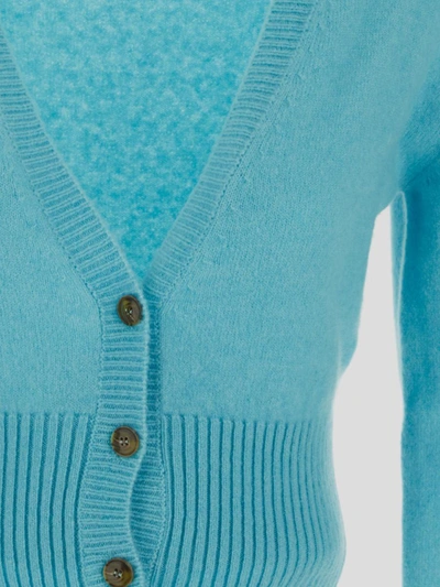 Shop Laneus Sweaters In <p> Cardigan In Light Blue Cashmere With V-neck