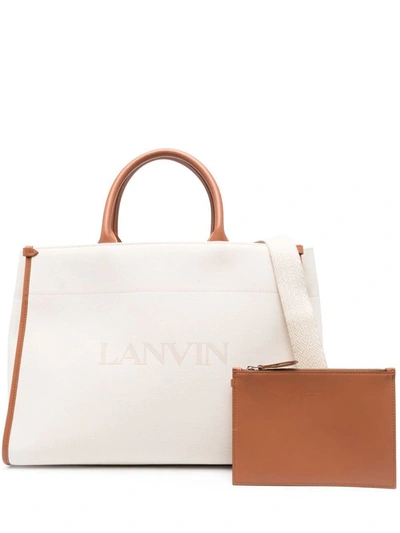Lanvin Logo-print Leather Tote Bag In White