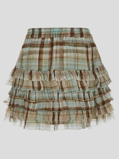 Shop Zamattio Lavanda Mini Skirt In <p> Mini Skirt In White And Mint Silk With Tartan Pattern And Ruffles