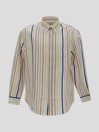 Shop Lc23 Shirts In <p> Shirt In White Cotton With Multicolor Stripes Motif