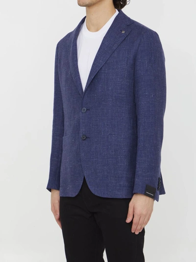 Shop Tagliatore Linen And Wool Jacket In Blue