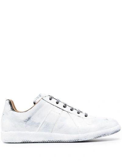 Shop Maison Margiela Replica Leather Sneakers In White