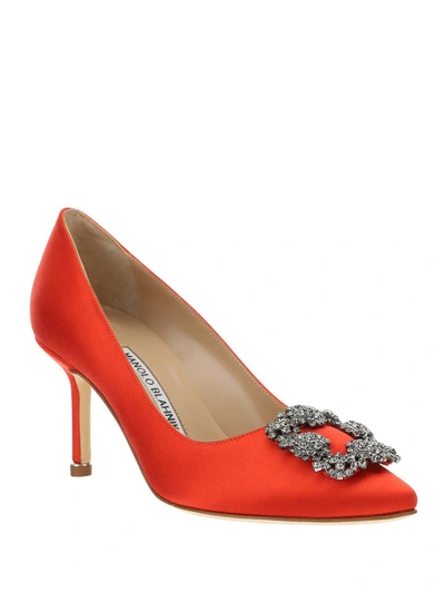 Manolo Blahnik Hangisi 90 Crystal Embellished Satin Pumps In Red