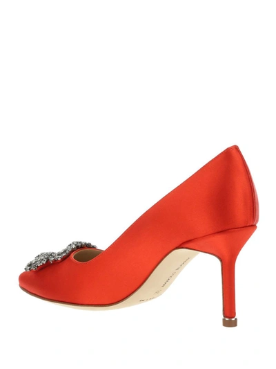 Manolo Blahnik Hangisi 90 Crystal Embellished Satin Pumps In Red