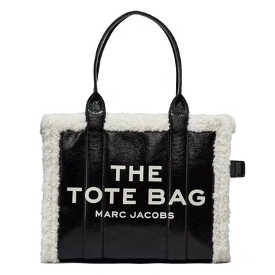 Shop Marc Jacobs Crinkle Shearling Tote Bag In Black/white