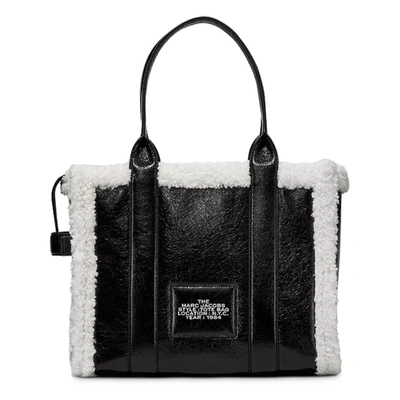 Shop Marc Jacobs Crinkle Shearling Tote Bag In Black/white