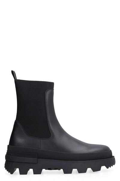Shop Moncler Neue Leather Chelsea-boots In Black