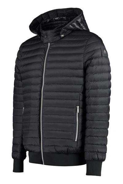 Shop Moose Knuckles Hooded Full-zip Down Jacket In Black