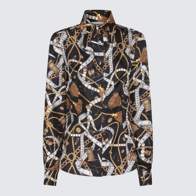 Shop Moschino Black Multicolour Silk Shirt