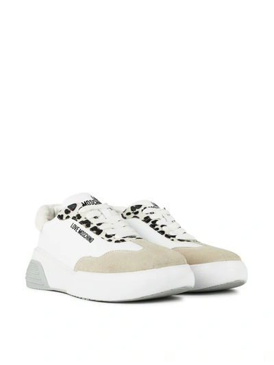 Shop Moschino Leopard Detail Chunky Sneakers In White