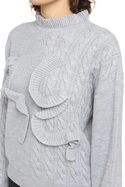 Shop Msgm Frilled Wool-blend Sweater In Grey