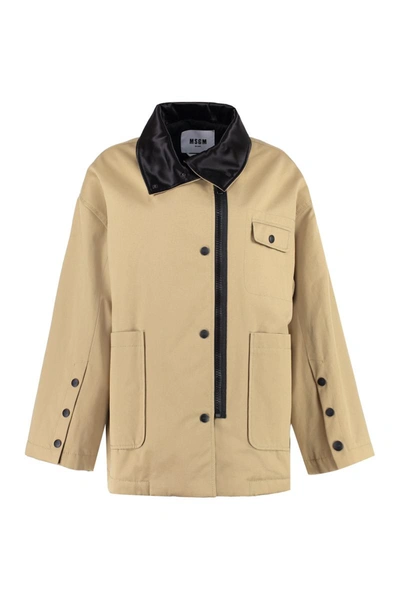 Shop Msgm Padded Jacket With Zip And Snaps In Beige