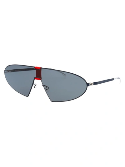 Shop Mykita Sunglasses In 422 Mh39 Navy/red|darkblue Solid Shield