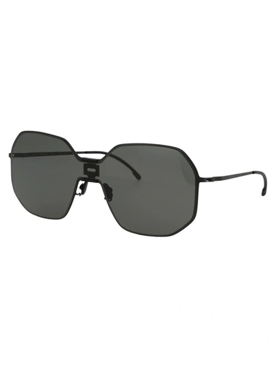 Mykita Mmecho003 Sunglasses In 305 Mh6 Pitch Black Black Dark Grey Solid Shield